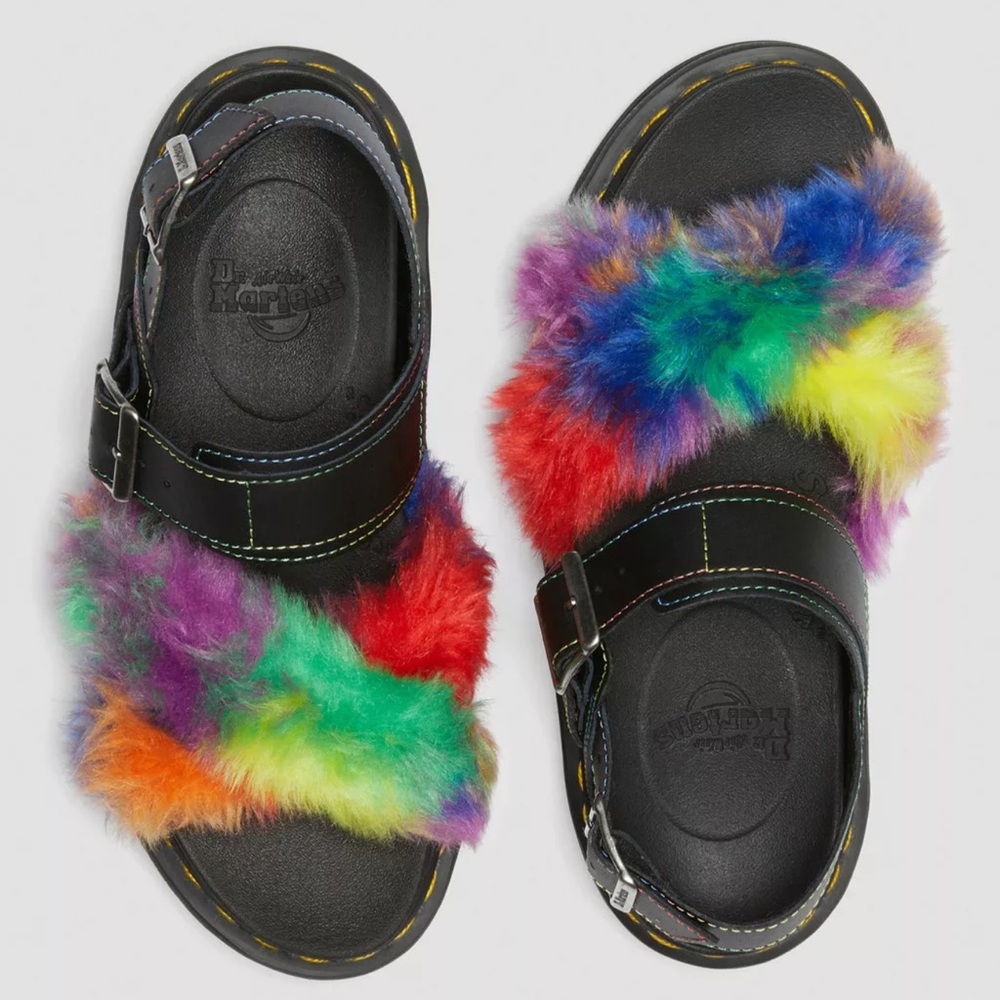 Dr. Martens VOSS II FLUFFY FAUX FUR STRAP SANDALS NWT - Picture 3 of 16